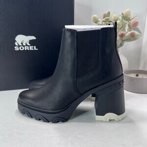 Sorel Brex Heel Chelsea Waterproof Chunky Heel Boot Black/Cream Women 10 NWB